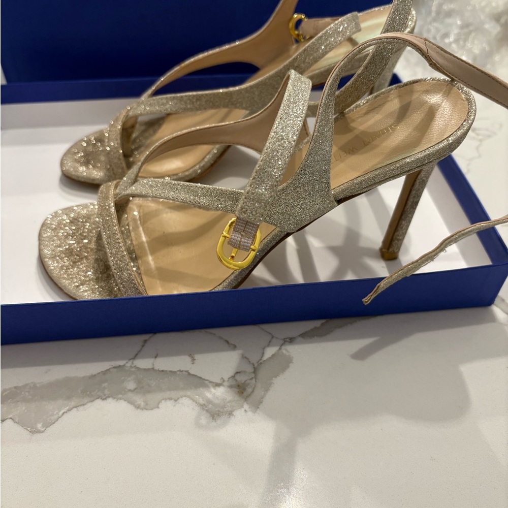 Stuart Weitzman Gold Glitter Strappy Heels